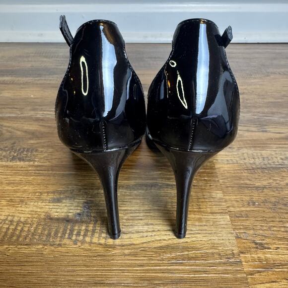 Madden Girl 9.5 Brazen black patent strappy heels Open Toe Stiletto ankle strap - Picture 3 of 14